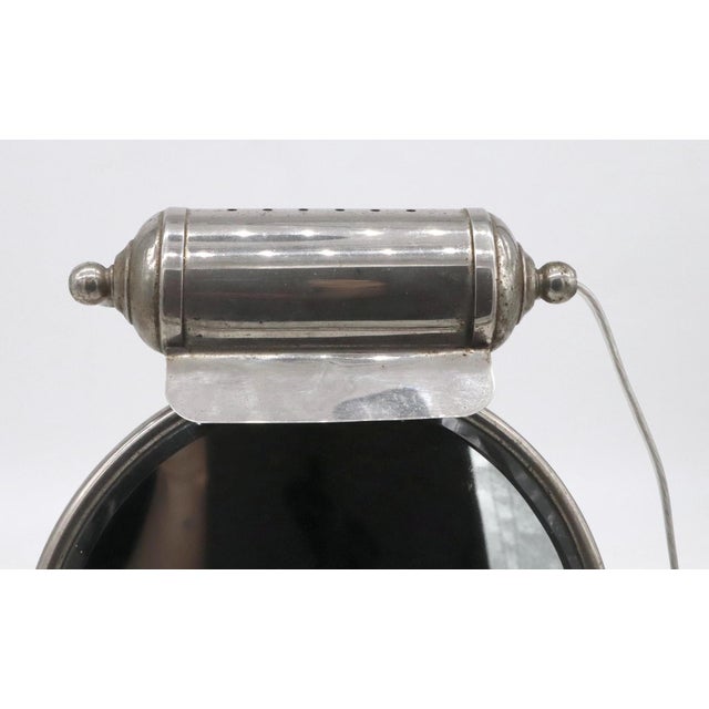 Vintage Nickel Plated Beveled Shaving Mirror With Light For Sale - Image 4 of 7