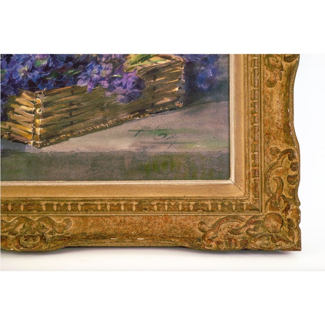 Realism Early 20th Century Still Life of Violets in Basket - Artist Unknown For Sale - Image 3 of 3