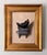 This artwork features a meticulously rendered silver finch perched atop a distinctive blue pedestal, creating a striking...