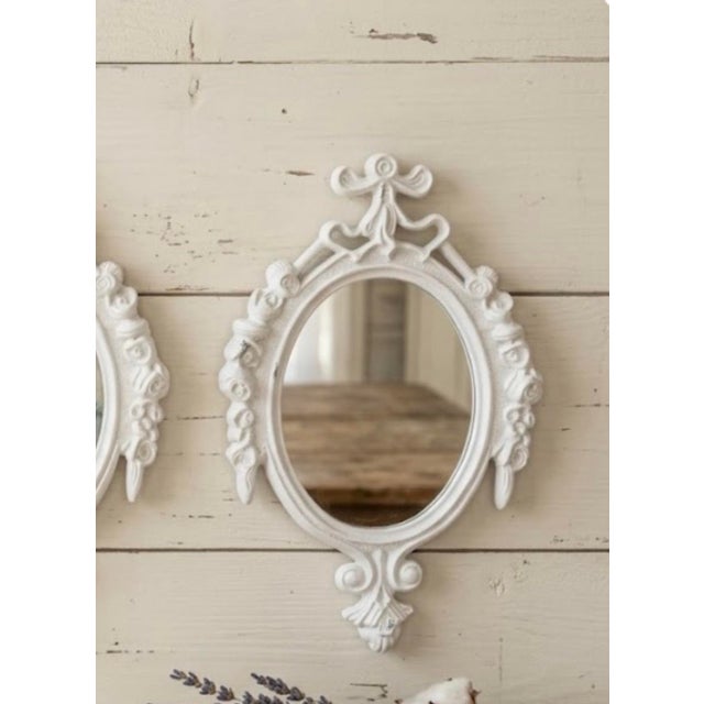 Shabby Chic Vintage Italian Baroque Cast Metal Miniature Triptych 3.75” X 6” - Set of 3 - Mirrors & Botanical Print For Sale - Image 3 of 8