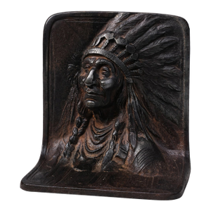 Vintage Cast Iron Bookend Native American Chief Bust Relief Sculpture