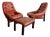 1970s Brazilian Modernist Leather Lounge Chair Pair With Ottoman Attrb Jean Gillon for Probel For Sale