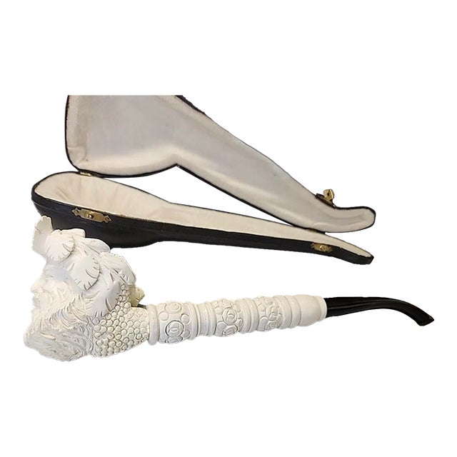 Mid 20th Century Laughing Bacchas Carved Block Meerschaum Turkish Pipe With Fitted Case For Sale