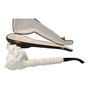 Mid 20th Century Laughing Bacchas Carved Block Meerschaum Turkish Pipe With Fitted Case