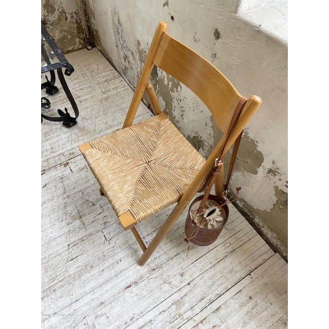 Beech and Straw Folding Chair, 1980s For Sale - Image 9 of 18