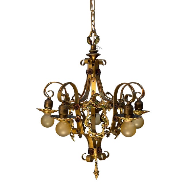 Chain Drop Aztec Gold 1920s Chandelier With Original Finish #2607 For Sale - Image 9 of 12