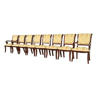 Baker Furniture Style Regency Carved Mahogany Dining Chairs, Set of Eight For Sale