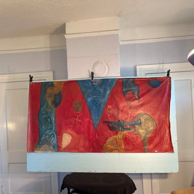 Textile 1960’s Mid Century Modern, Afro Style Surrealist Abstract, in the Style of Wiferdo Lam For Sale - Image 7 of 10