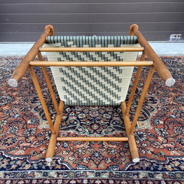 Camel 21st Century American Shaker Maple Ladder Back Arm Chair With Teal & Tan Webbing by the Shaker Shoppe of Pennsylvania For Sale - Image 8 of 11