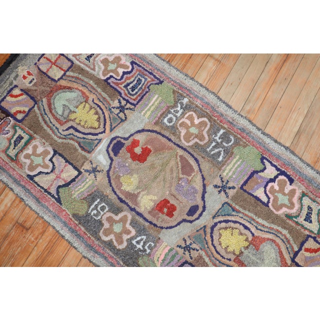 Textile Colorful American Hooked Rug For Sale - Image 7 of 11