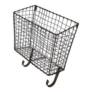 1930's Large Antique French Wirework Crimped Wire and Metal Wall Pocket Hanging Basket For Sale