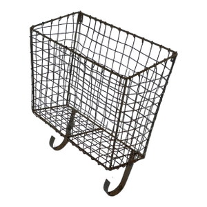 1930's Large Antique French Wirework Crimped Wire and Metal Wall Pocket Hanging Basket