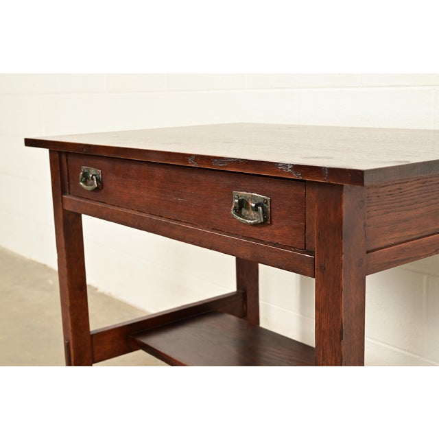L. & J. G. Stickley Antique Mission Oak Arts & Crafts Writing Desk or Library Table, Circa 1910 For Sale - Image 9 of 14