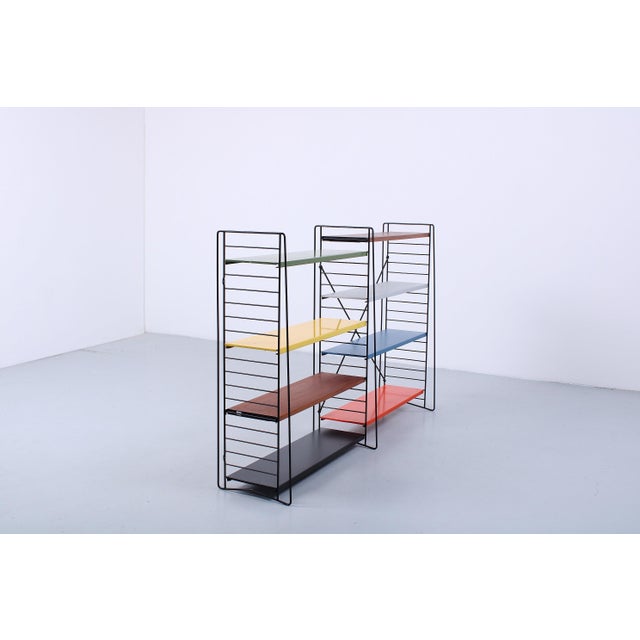 Wood Modular Colored Metal Floor Rack by A. D. Dekker for Tomado, 1950s, Set of 12 For Sale - Image 7 of 17