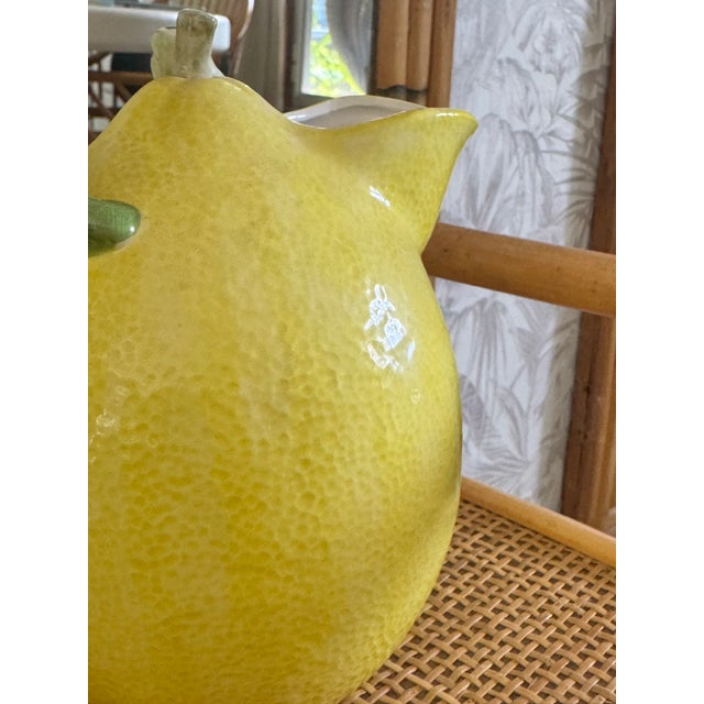 Chartreuse 1960s Portuguese Majolica Lemon Pitcher — Caldas Da Rainha Region Pinheito Style, Unsigned | Hand-Painted Ceramic For Sale - Image 8 of 9