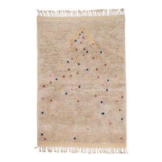 Beige Handmade Moroccan Wool Rug With Multicolor Confetti Polka Dots 9x12 Ft For Sale