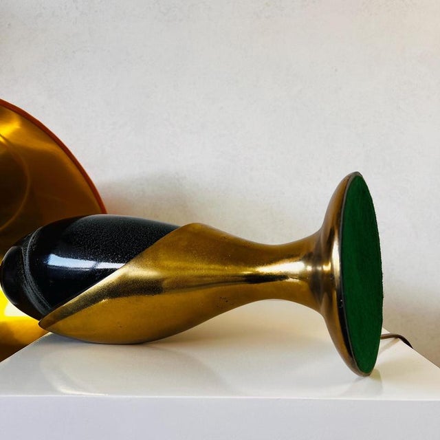 Gold Vintage Table Lamp with Orange Lampshade For Sale - Image 8 of 9