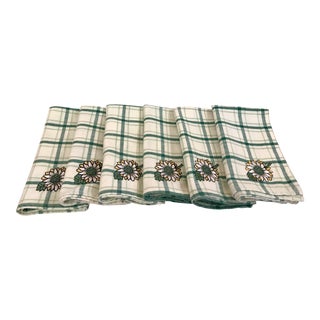 Mid-Century Sunflower Green Plaid Napkins - Set of 6 For Sale