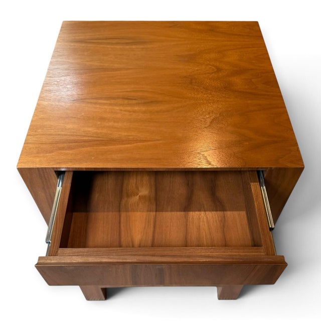 2010s Custom Parsons Walnut Bedside Tables- A Pair For Sale - Image 5 of 5