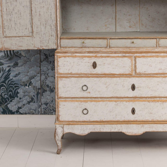 Swedish Two-Part Painted Linen Press Cabinet, 18th C. Rococo Period For Sale - Image 9 of 15