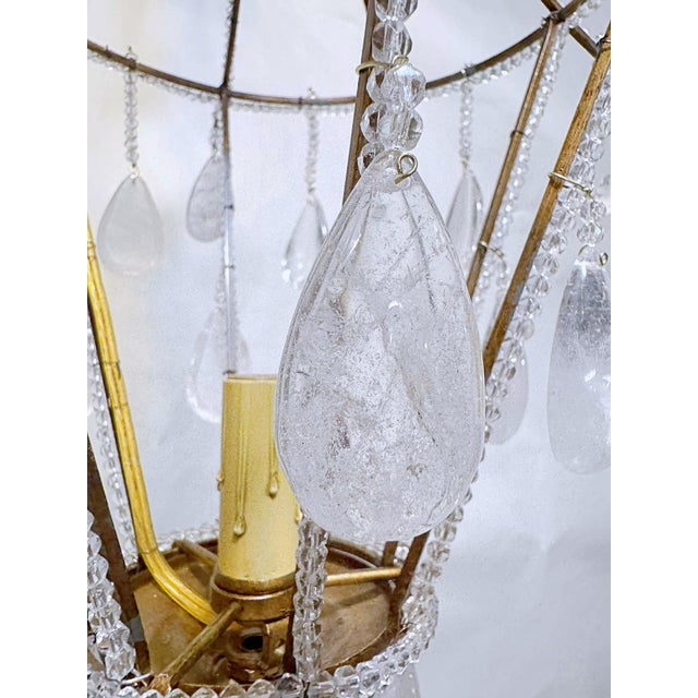 Vintage French Brass Chandelier With Hand Cut Rock Crystals For Sale - Image 4 of 10