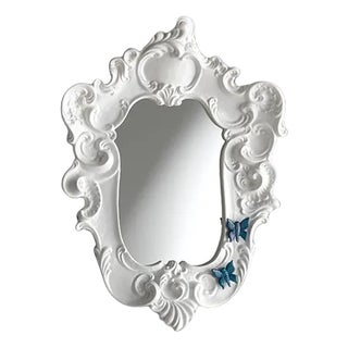 Baroque Mirror with Magnetic Butterflies in White from Rebirth Ceramics For Sale