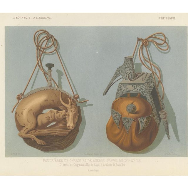 After Rivaud, Hunting and War Powder Flasks, Brussels Artillery Museum, 1851, Chromolithograph For Sale - Image 9 of 9