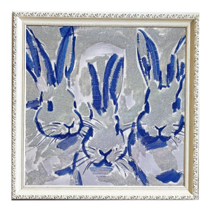 Bunny Hop Original Painting by Tatiana Duperault Abstract Bunny Art Framed Painting
