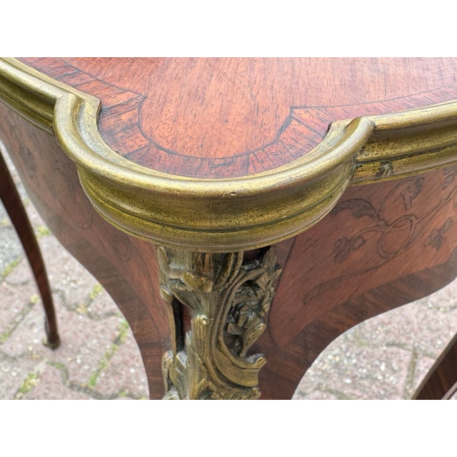 1860 French Artisan Louis XV Brown Marquetry Center Table-1 Pc For Sale - Image 13 of 17