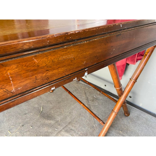 Vintage mid century modern Campaign Distressed Leather top Bamboo Executive Desk by Drexel Heritage is a unique and...