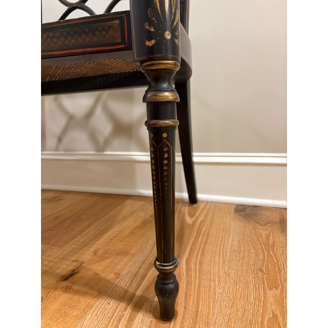 Wood 1990s Baker Furniture Governor Alston Regency Ebonized & Parcel Gilt Settee For Sale - Image 7 of 7