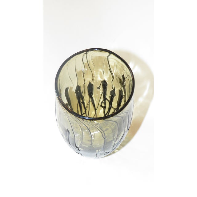 Modern Cys Excel Hand Blown Art Glass Striated Amber & Black Vase