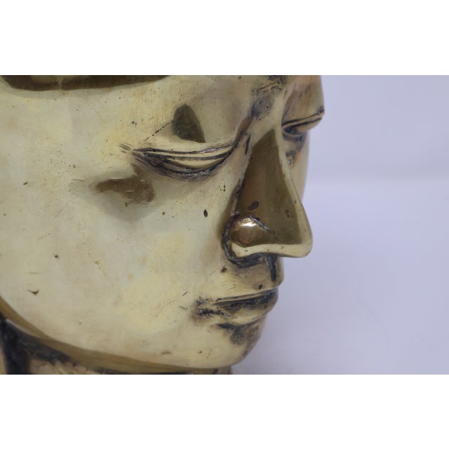 Attributed Early 20th Century Southeast Asian Hollow Cast Brass Buddha Head Sculpture - Retained Clay Core - 11"h For Sale - Image 12 of 18