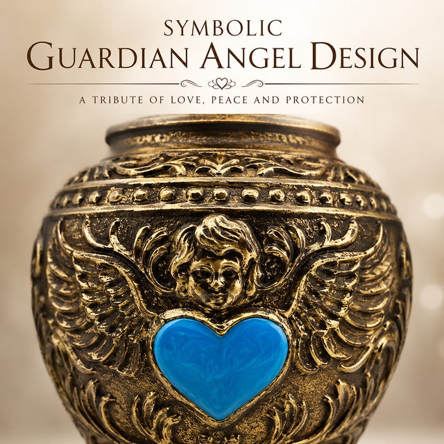 Not Yet Made - Made To Order Aura Angel Wings Turquoise Heart Keepsake Cremation Urn Metal Antique Finish For Sale - Image 5 of 10