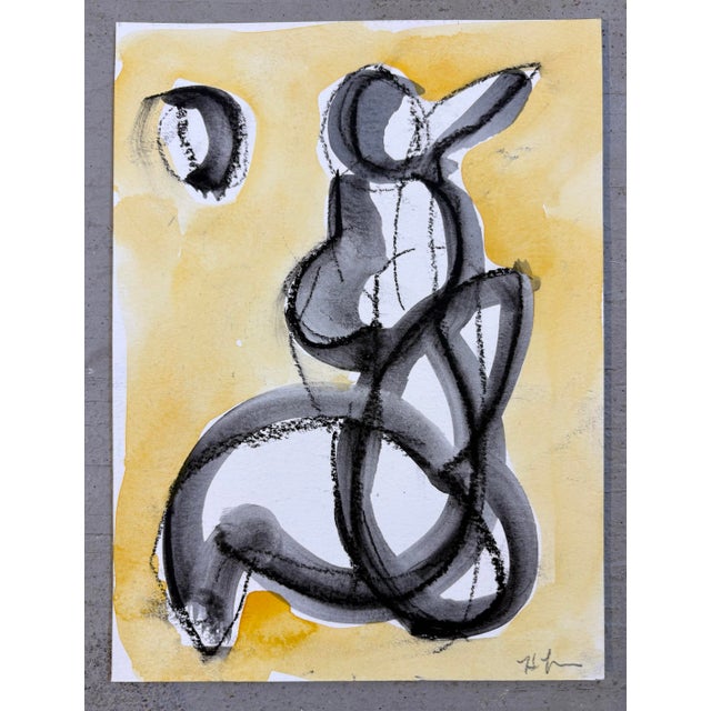 Gestural study of the beauty of a woman sitting quietly daydreaming in the sun. Watercolor and charcoal on paper.
