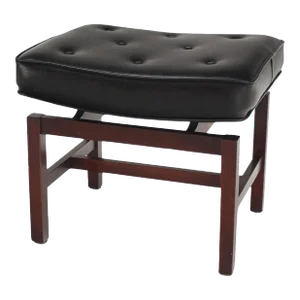 Mid-Century Modern Black Vinyl Upholstered Oiled Walnut Bench by Risom