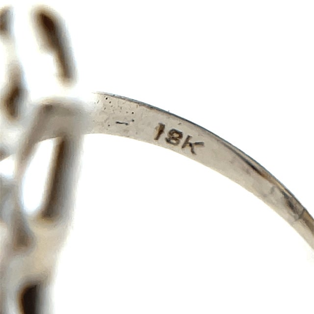 Mid 20th Century Art Deco 18k White Gold Filigree Ring With Old Cut Diamonds & Blue Sapphires, Size 5.25 For Sale - Image 9 of 9