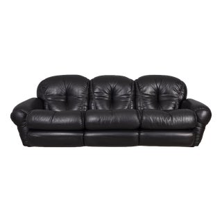 Vintage Italian Three-Seater Sofa in Black Leather, 1970s For Sale