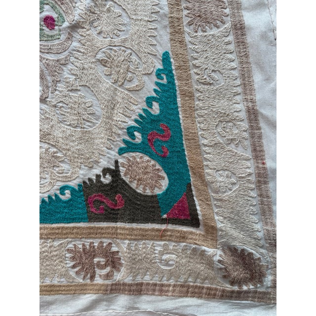 Boho Neutral Tan Suzani From Central Asian For Sale - Image 4 of 8