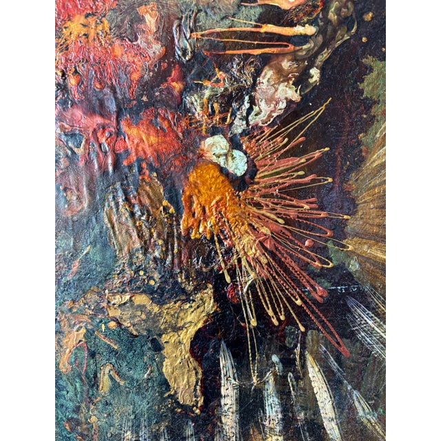 Vintage Signed Brutalist Abstract Oil Painting on Faux Ostrich Canvas, 1970s For Sale In Miami - Image 6 of 10