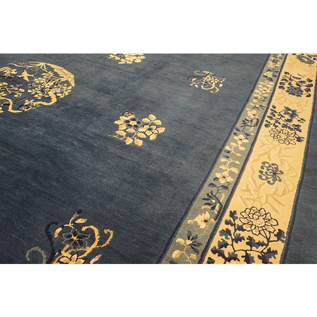 1900s Royal Blue Medallion Antique N. Chinese Peking Rug 12'2" X 18' Handknotted Wool Carpet For Sale - Image 4 of 6