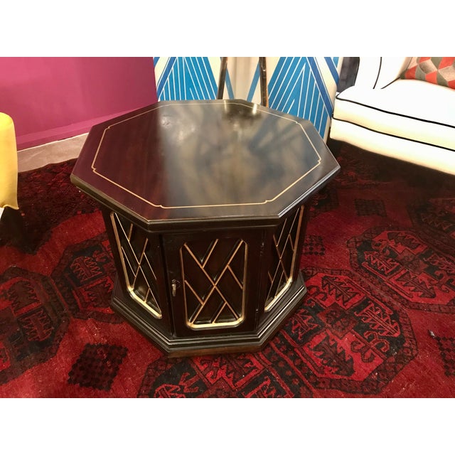 Mid Century Ebonized and Gold Trim Octagonal Side Table/ Cabinet For Sale - Image 12 of 12