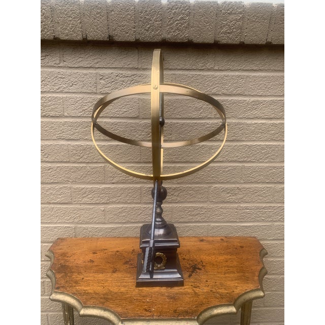 Large Classical Iron and Brass Armillary Sphere Garden Sculpture on Stand – English Estate Style For Sale - Image 12 of 12