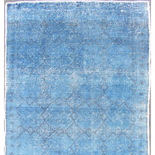 Fine Weave Blue and old Blue and black Turkish vintage Konya rug, later overdyed in blue to elevate the classical...