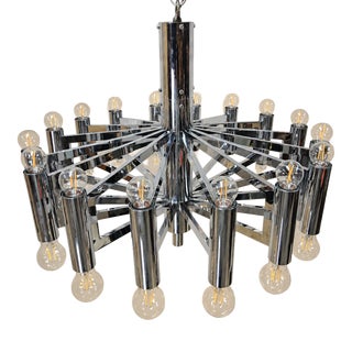 Large Vintage Italian Space Age Chandelier in Chrome by Gaetano Sciolari, 1970s For Sale