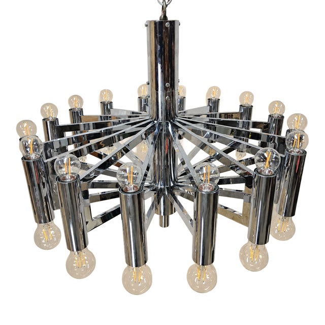 Large Vintage Italian Space Age Chandelier in Chrome by Gaetano Sciolari, 1970s For Sale