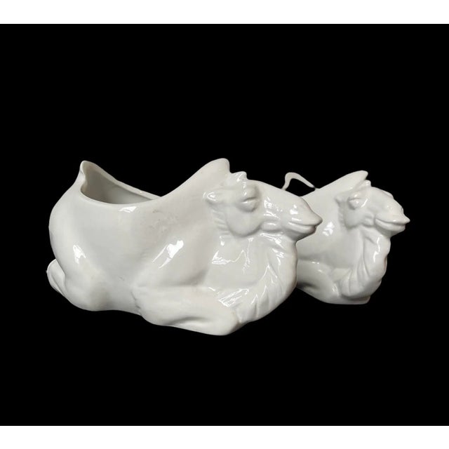 Figurative Glazed Porcelain Camel Open Back Vessels - a Pair For Sale - Image 3 of 13