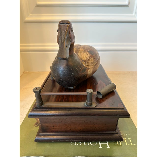 Vintage 1977 Wood Duck Decoy Atop Wood Box With Metal Galley and Drawer For Sale In Los Angeles - Image 6 of 18