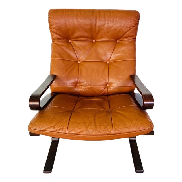 Norwegian Cognac Leather Lounge Chair by Oddvin Rykken, 1960s For Sale