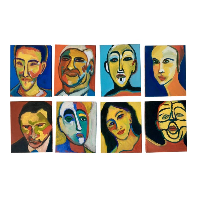 “Many Faces” Expressionist Portrait Oil Paintings by Joao De Brito - Set of 8 - For Sale